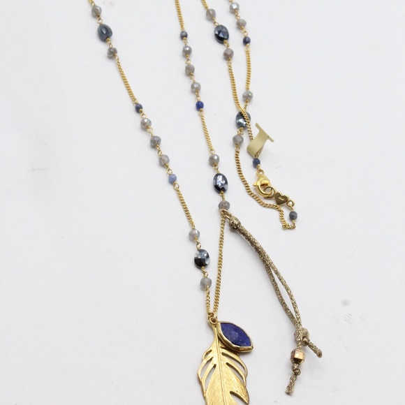 Chan Luu Gold and Blue Feather Necklace - Picture 3 of 5
